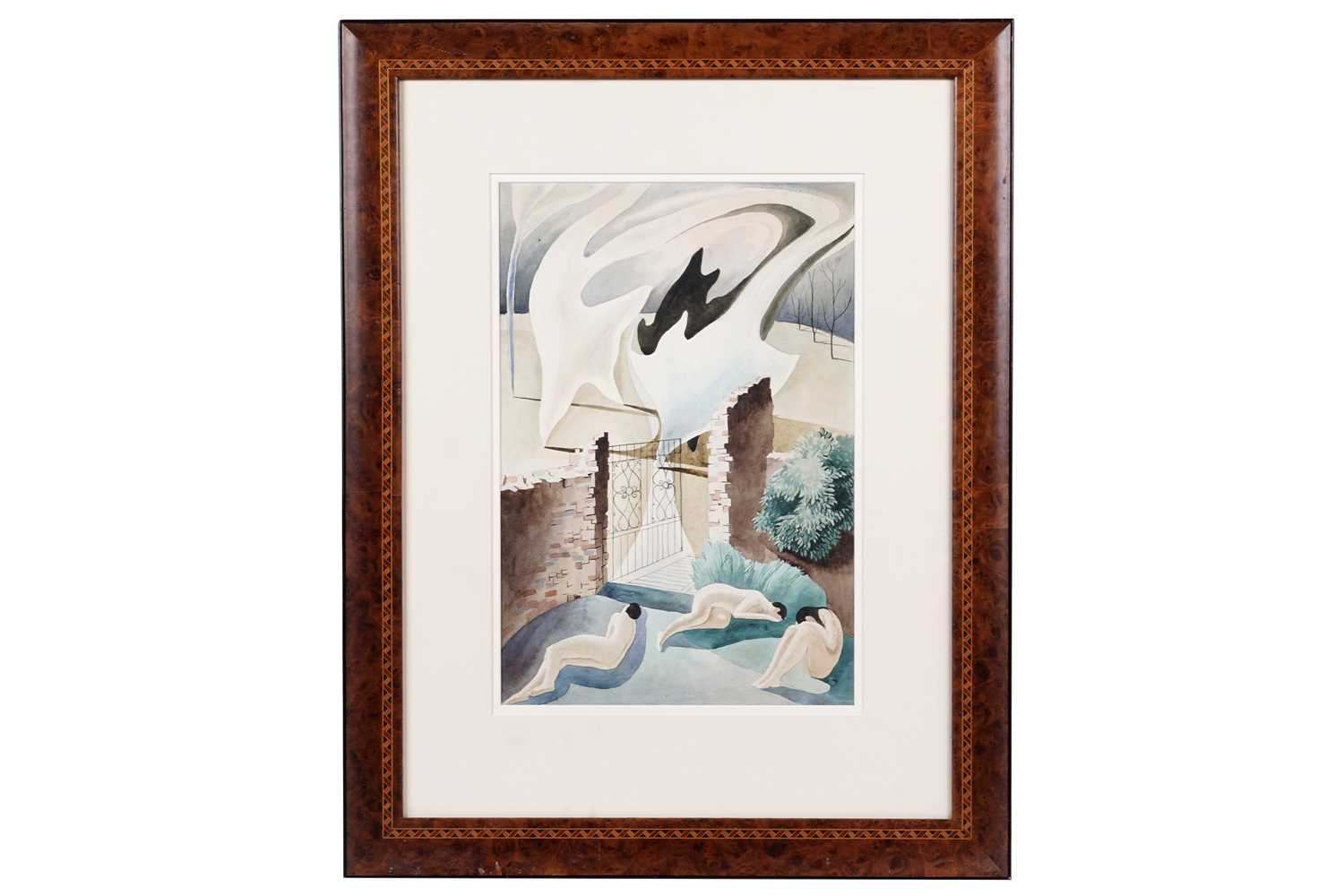 Lot 23 - 20th Century Surrealist School - Figures by a gate | watercolour