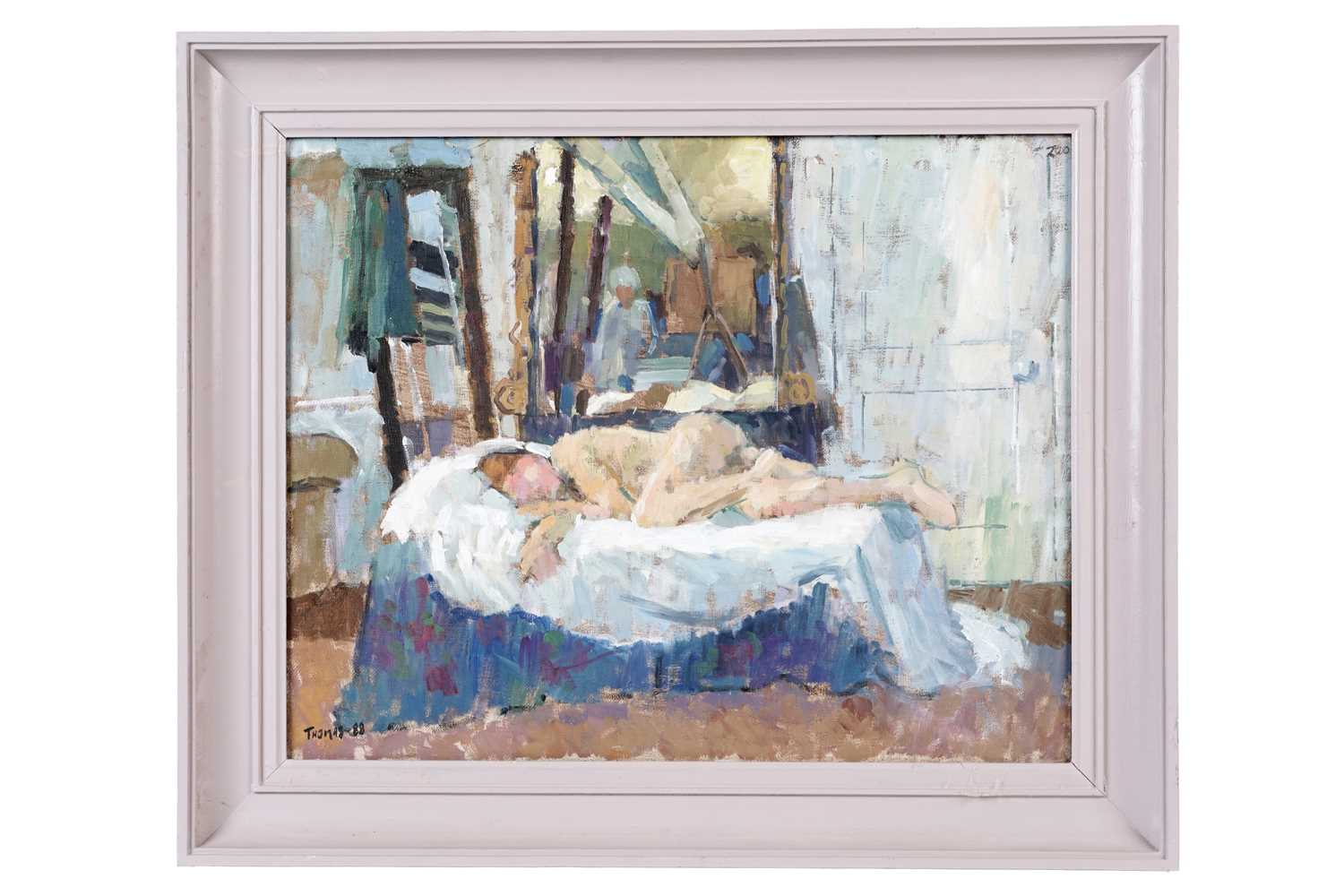 Lot 55 - Richard Thomas - Nude figure on a bed | oil