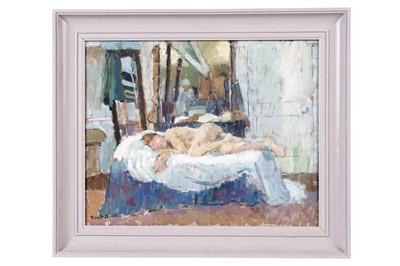 Lot 55 - Richard Thomas - Nude figure on a bed | oil
