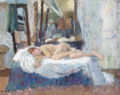 Lot 55 - Richard Thomas - Nude figure on a bed | oil