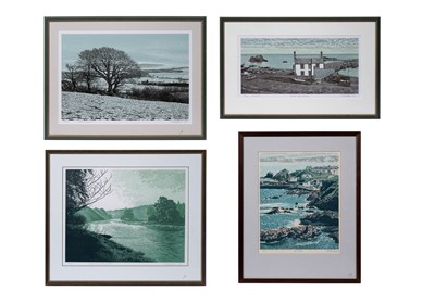 Lot 402 - Tom Davidson - Four landscape views | linocuts