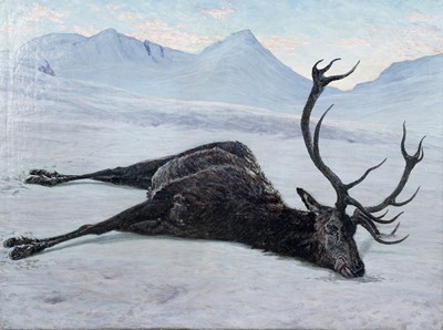 Lot 375 - George Sherwood Hunter - Dead stag, winter | oil
