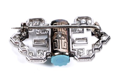 Lot 908 - A fine French Art Deco turquoise and diamond brooch