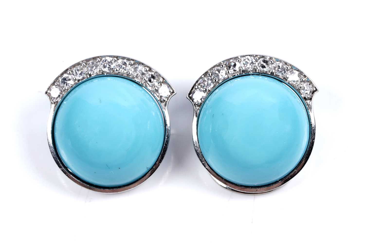 Lot 909 - A pair of French Art Deco turquoise and diamond earrings