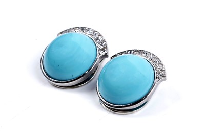 Lot 909 - A pair of French Art Deco turquoise and diamond earrings