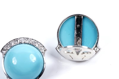 Lot 909 - A pair of French Art Deco turquoise and diamond earrings