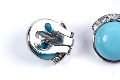 Lot 909 - A pair of French Art Deco turquoise and diamond earrings