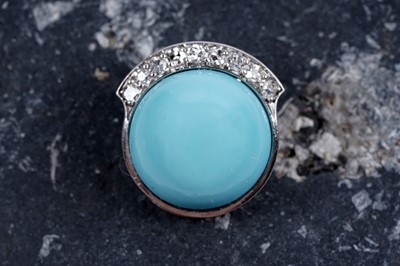 Lot 909 - A pair of French Art Deco turquoise and diamond earrings