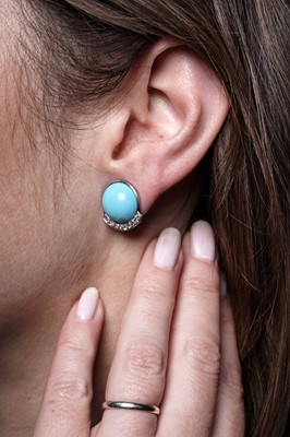 Lot 909 - A pair of French Art Deco turquoise and diamond earrings