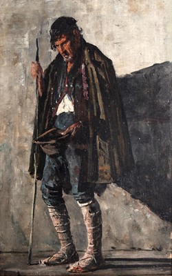 Lot 28 - George Sherwood Hunter - Beggar man with staff | oil