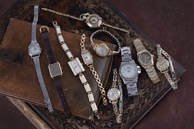 Lot 156 - A lady's Swiss .935 standard silver-cased wristwatch; and other lady's watches