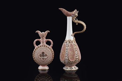 Lot 929 - A Zsolnay ewer; and a reticulated vase