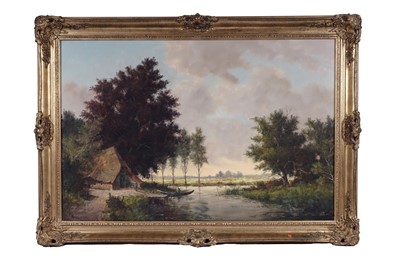 Lot 635 - Stephan de Haan - Dutch landscape view with thatched cottage | oil