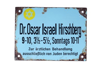 Lot 351 - A Second World War period enamel sign from the clinic of Jewish doctor Dr. Oscar Israel Hirschberg