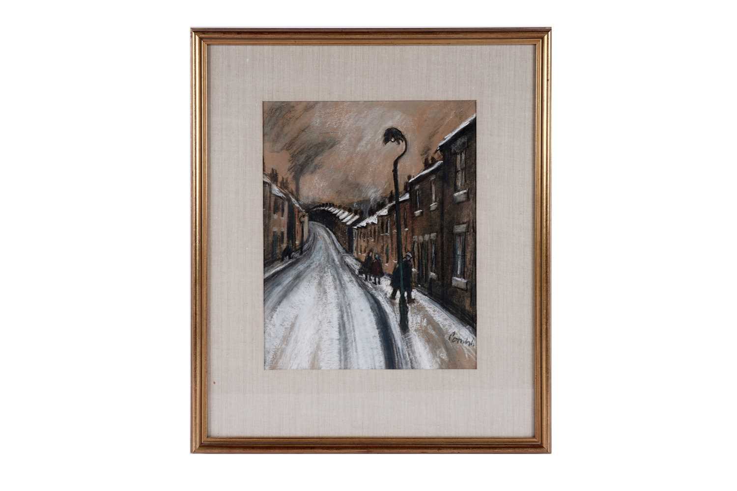 Lot 703 - Norman Stansfield Cornish - Pit Village Under Snow | pastel