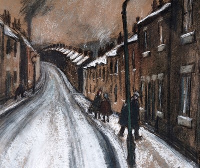 Lot 703 - Norman Stansfield Cornish - Pit Village Under Snow | pastel