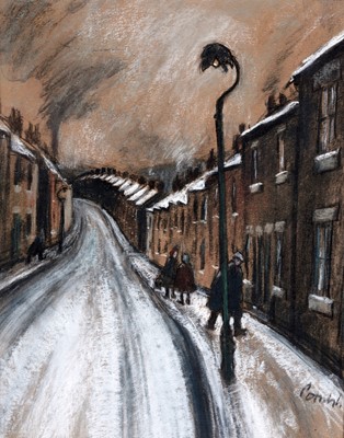 Lot 703 - Norman Stansfield Cornish - Pit Village Under Snow | pastel