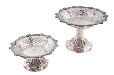 Lot 94 - A graduated pair of late Victorian silver dessert stands or tazzae