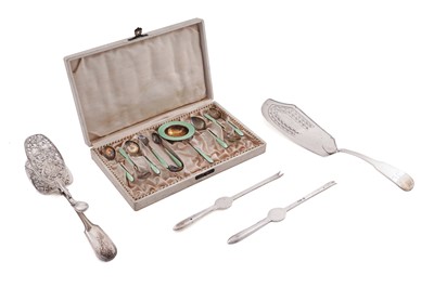 Lot 217 - A pair of Victorian silver serving tongs; and other flatware and cutlery