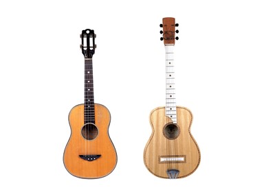 Lot 441 - A continental small guitar/uke; and a Bontempi child's guitar