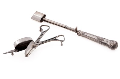 Lot 243 - A George III silver stilton scoop; and a pair of George III Irish silver candlesnuffers