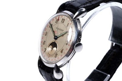 Lot 783 - Jaeger LeCoultre: a rare stainless steel cased triple calendar moon phase manual wind wristwatch