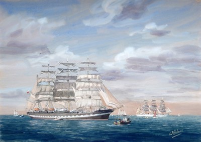 Lot 579 - Walter Holmes - Tall ships: Kruzenshtern, and Sedov | watercolour