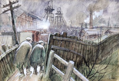 Lot 269 - Norman Cornish - Colliery Scene at Night | watercolour