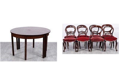 Lot 18 - Eight balloon back dining chairs and a D-end dining table