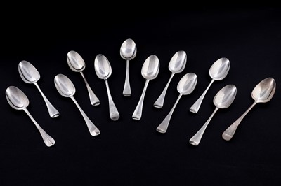Lot 501 - Eight various George II/III silver fancy-back tablespoons; and four others