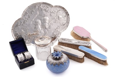 Lot 314 - A George V silver dressing table tray; and silver mounted dressing table items