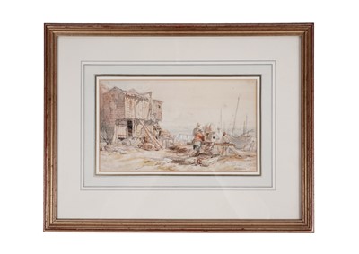 Lot 580 - Henry Perlee Parker - Fishermen leaning on a capstan by the Tyne | watercolour