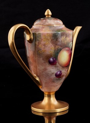 Lot 415 - A Royal Worcester fruit painted coffee pot