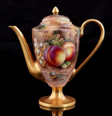 Lot 415 - A Royal Worcester fruit painted coffee pot