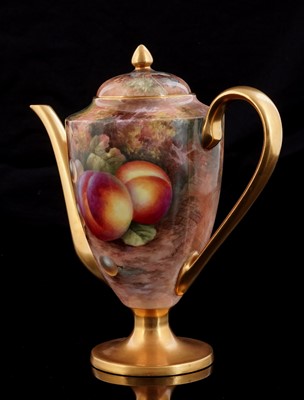 Lot 415 - A Royal Worcester fruit painted coffee pot