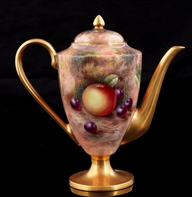 Lot 415 - A Royal Worcester fruit painted coffee pot