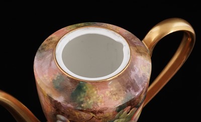 Lot 415 - A Royal Worcester fruit painted coffee pot