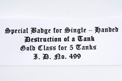 Lot 839 - A German Second World War special badge for single-handed destruction of five enemy tanks