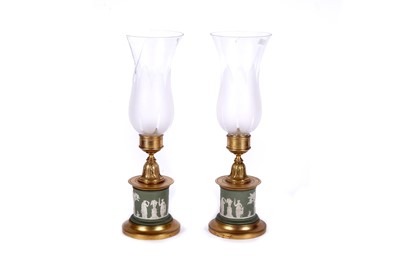 Lot 166 - A pair of late 19th Century Wedgwood jasperware storm lights