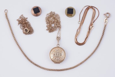 Lot 109 - Gold jewellery including: a bracelet and locket on chain; and two shirt studs