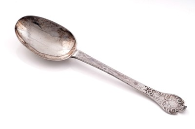 Lot 300 - A late Charles II silver lace-back trefid spoon