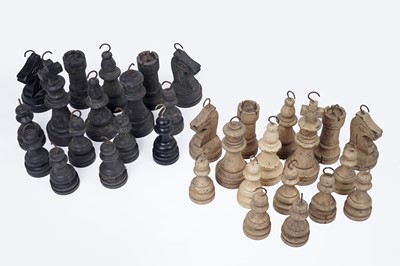 Lot 489 - A large scale turned wooden chess set