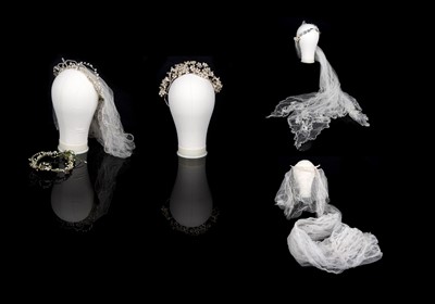 Lot 516 - Five 1920's bridal wax flower wedding crowns; and other bridal headdresses