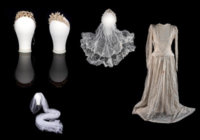 Lot 522 - Five wedding crowns; and a collection of wedding related costume and ephemera