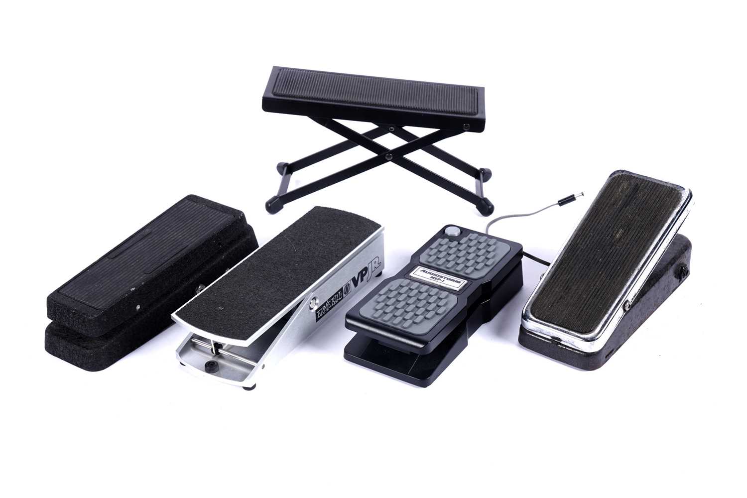 Lot 172 - Four guitar pedals; and a foot rest