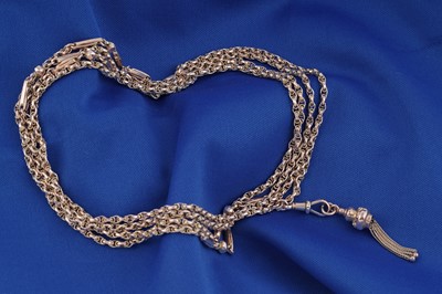 Lot 111 - A late 19th/early 20th Century 9ct gold watch guard chain; and a gold fob tassel