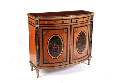 Lot 600 - A Victorian satinwood bowfront cabinet, possibly by Wright and Mansfield