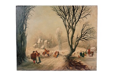 Lot 168 - Dutch School - Ice Skating in a woodland clearing | oil