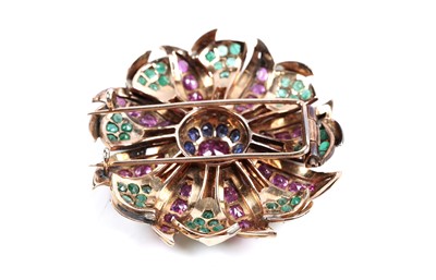 Lot 945 - A ruby, sapphire and emerald brooch