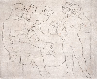 Lot 747 - Manner of Pablo Picasso - Three figures with skull and doves | etching